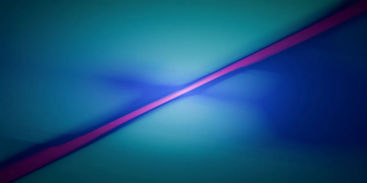 Randare digitală abstractă: o lamă diagonală de lumină magenta și violet care taie un câmp albastru profund, cu o strălucire difuză care se lățește dinspre margine