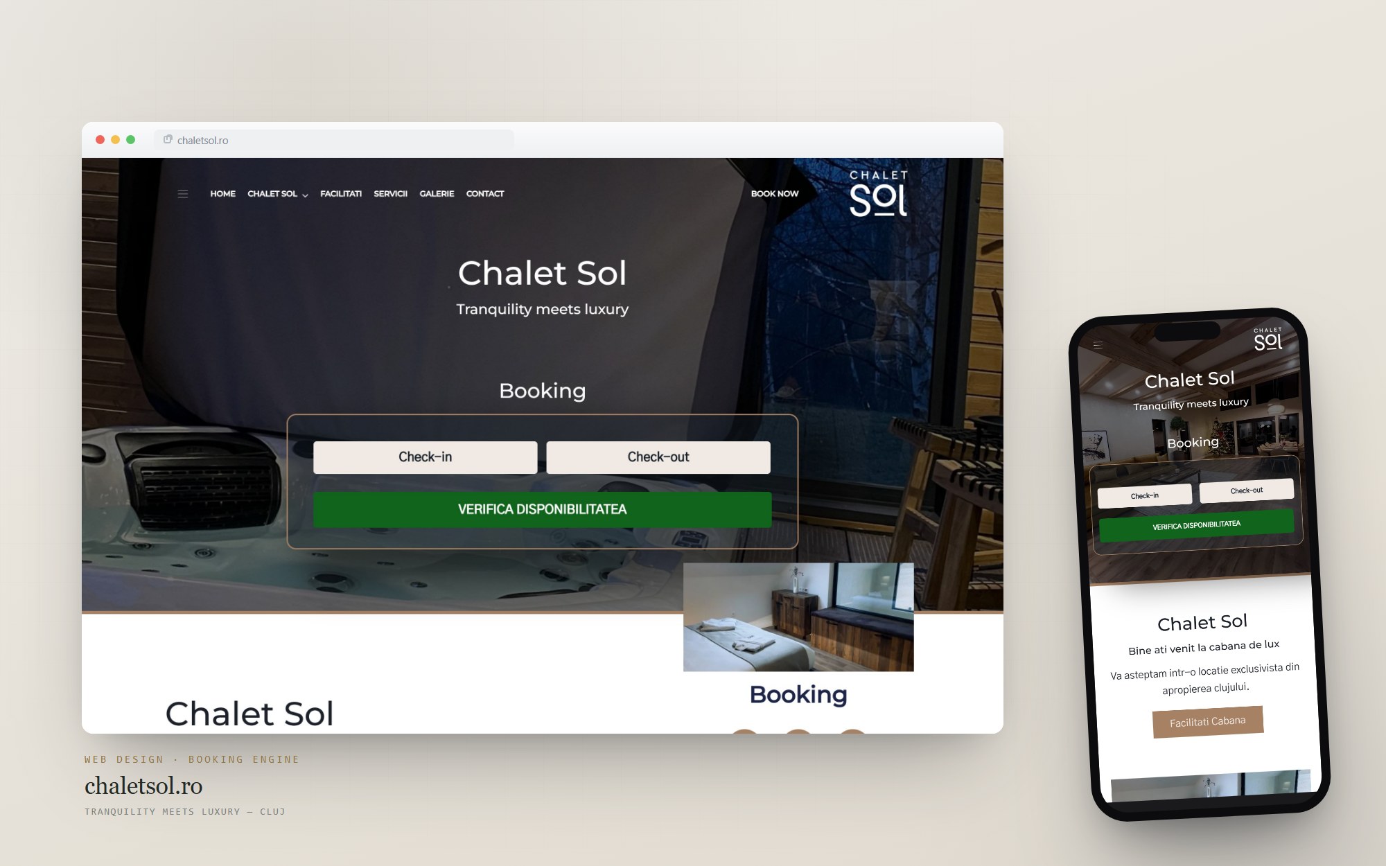 chaletsol.ro — the site and booking engine Cittago built, on desktop and mobile