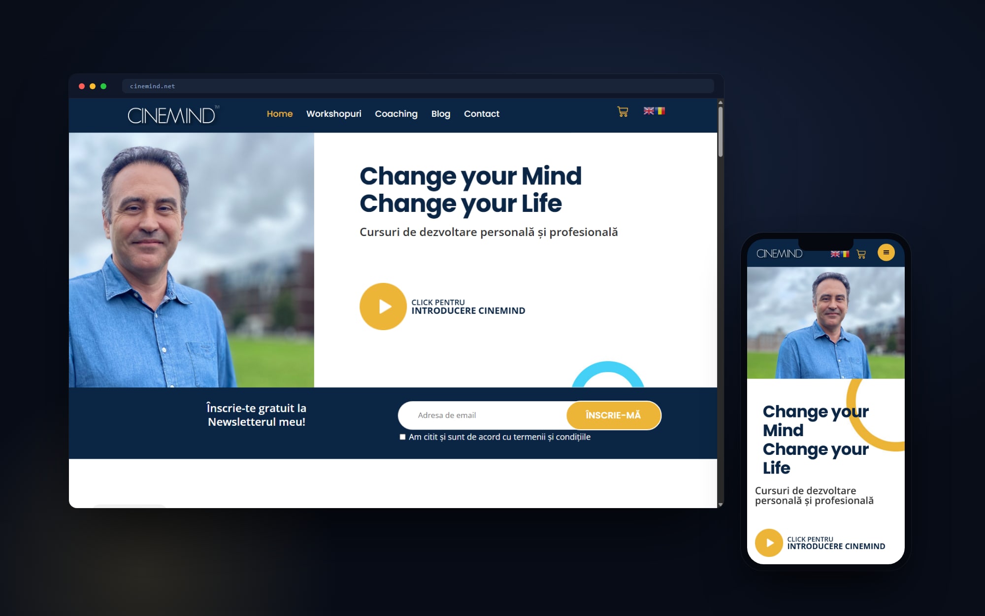 cinemind.net — the coaching storefront Cittago built, on desktop and mobile